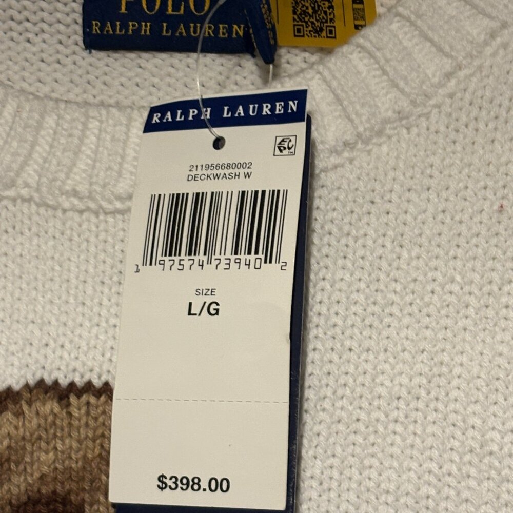 Polo Ralph Lauren Women's Bear Sweater White Sz L fancy trendy modern warm $440 - Picture 4 of 10